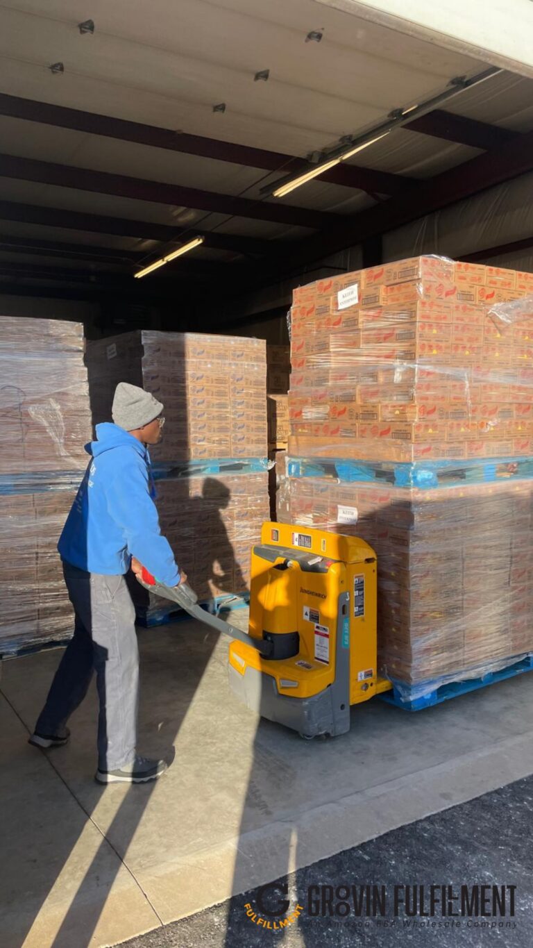Pallet jack moving prepped inventory in the Groovin warehouse
